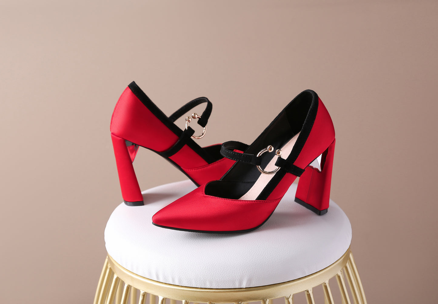 Nine Seven Women's Handmade Pointed Toe Unique Band High Heel Mary Jane Pumps Shoes