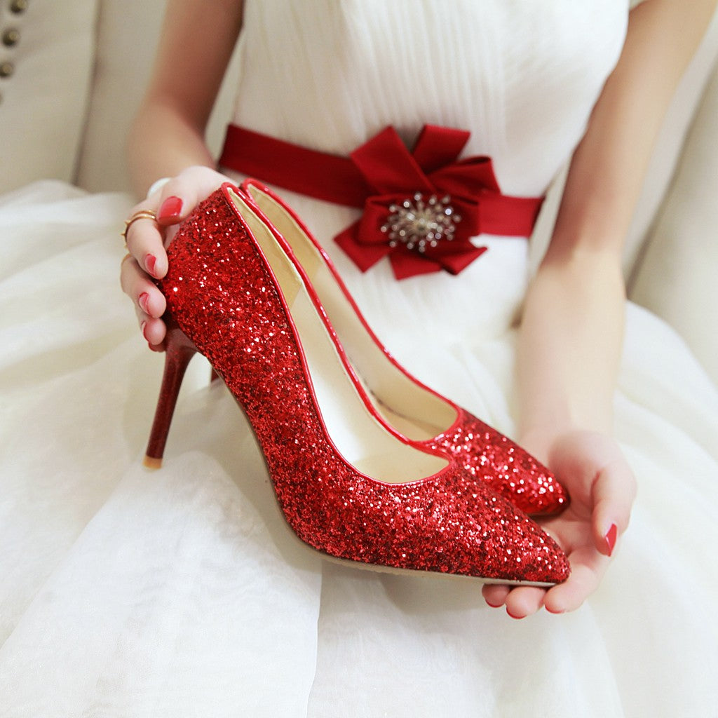 Nine Seven Women's Handmade Pointed Toe Glitter High Stileto Heel Slip On Bridal Pumps Shoes