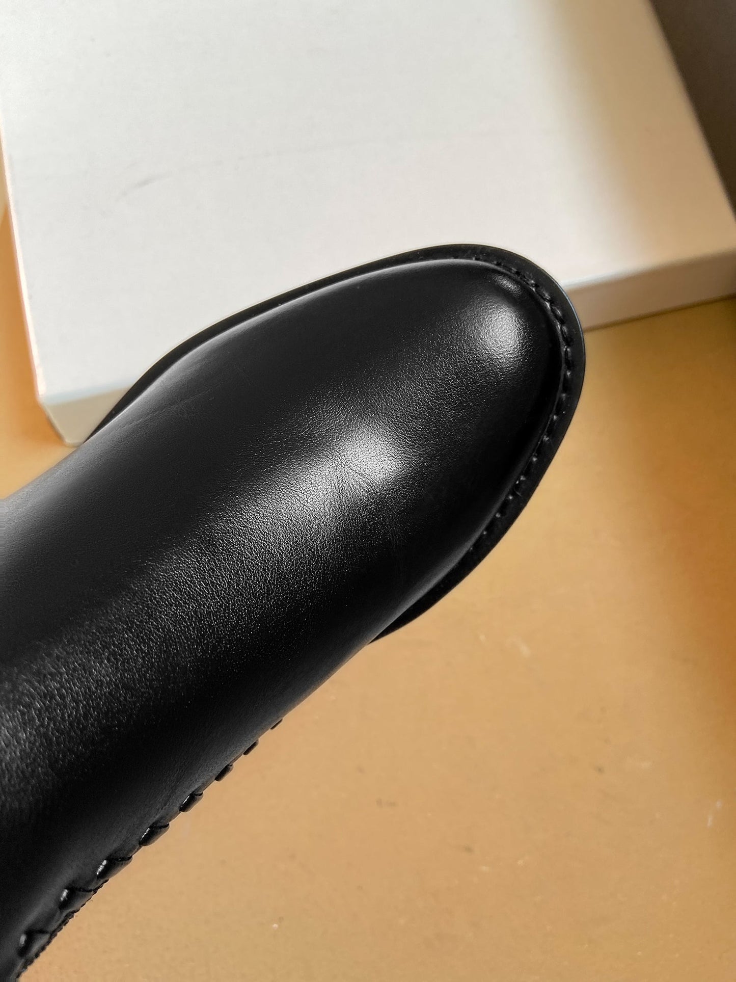 Nine Seven Women's Handmade Genuine Leather Round Toe Mid Block Heel Side Zip Up Black Knee High Boots