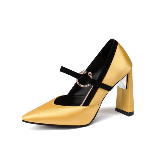 Nine Seven Women's Handmade Pointed Toe Unique Band High Heel Mary Jane Pumps Shoes