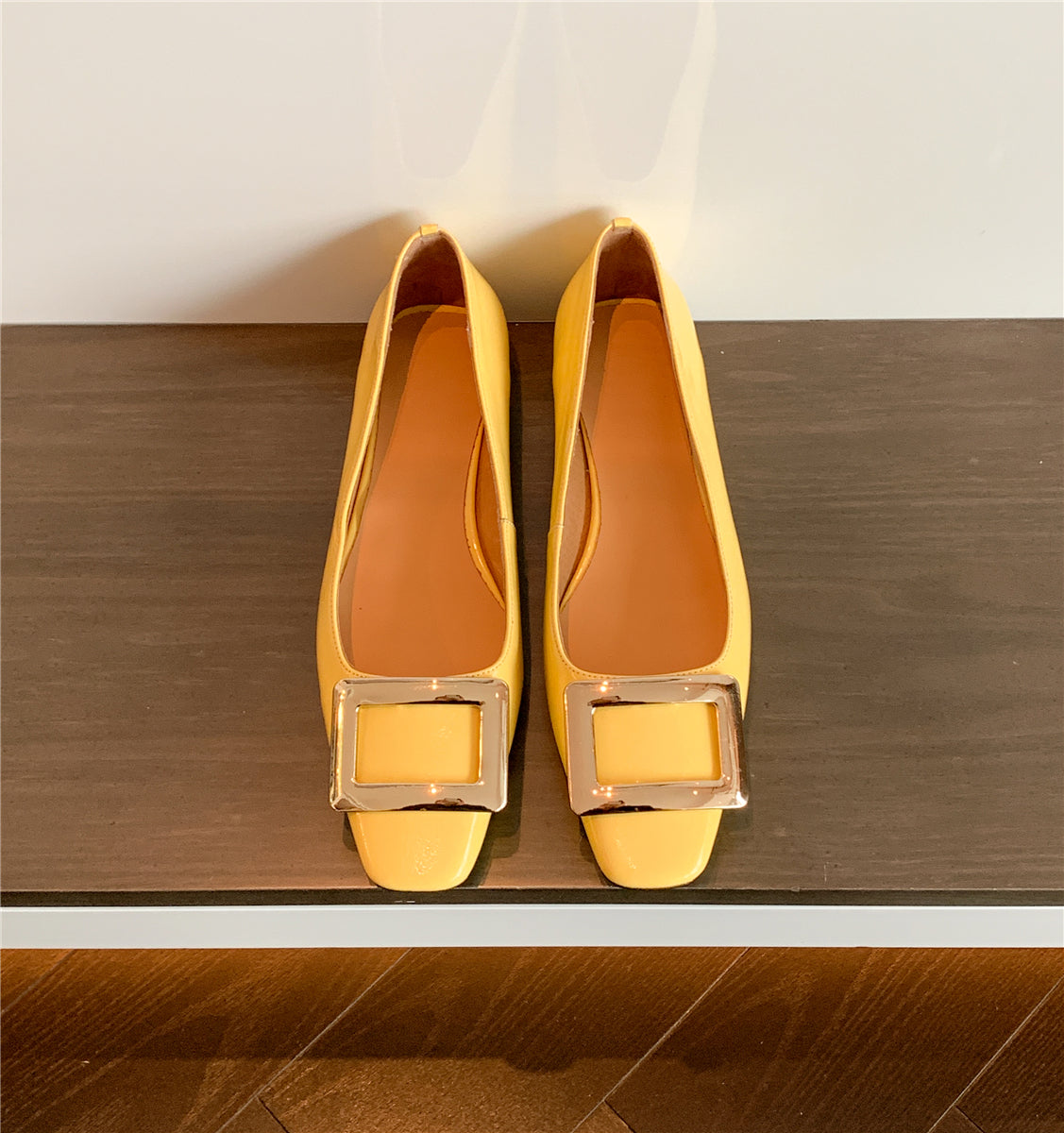 Nine Seven Women's Square Toe Patent Leather Handmade Buckle Comfort Slip On Flat