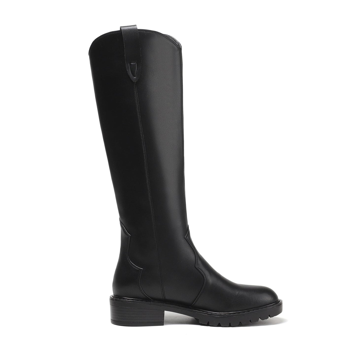 Nine Seven Women's Round Toe Genuine Leather Handmade Low Chunky Heels Stylish Slip On Knee High Boots