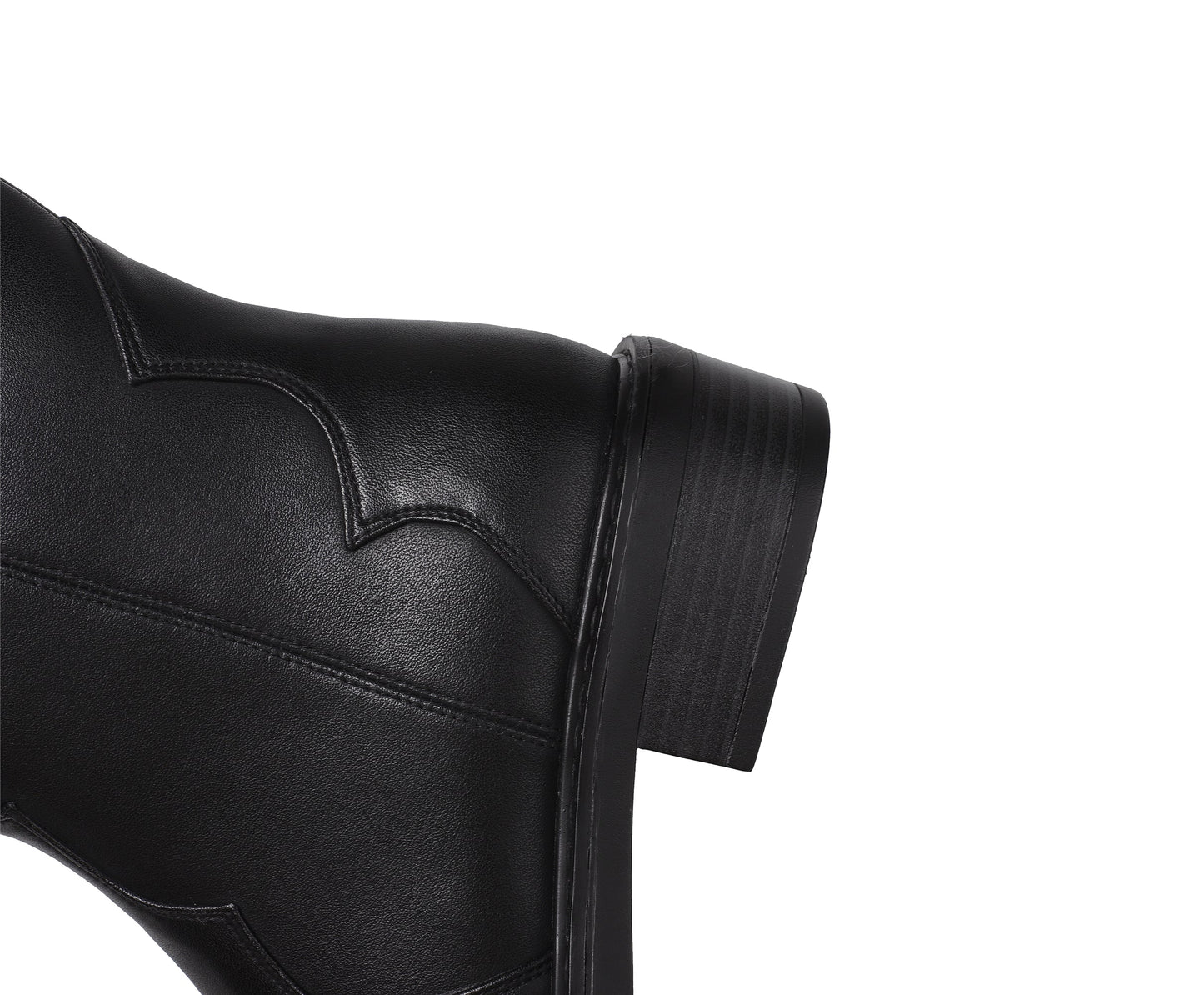 Nine Seven Women's Round Toe Genuine Leather Handmade Low Chunky Heels Stylish Slip On Knee High Boots