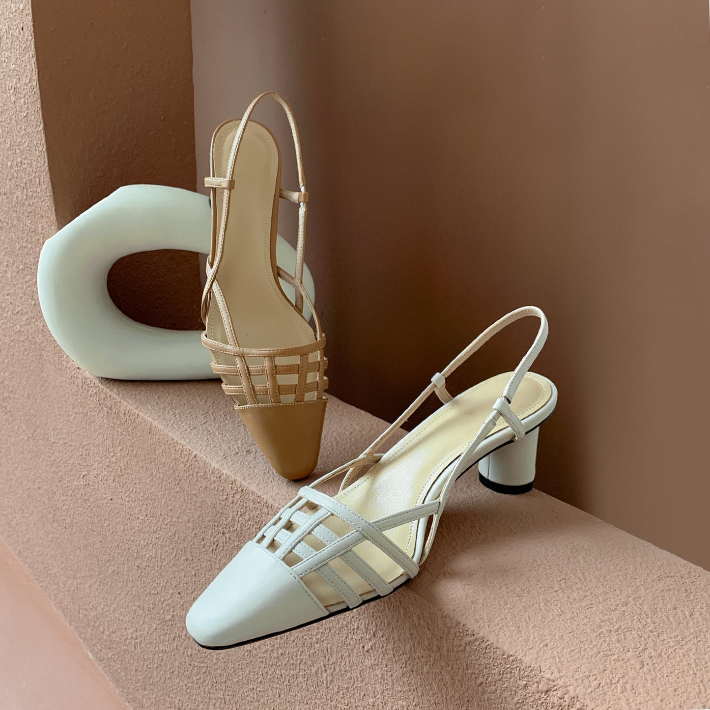 Nine Seven Genuine Leather Women's Handmade Closed Square Toe Chunky Heel Slingback Slip On Sandal Pumps