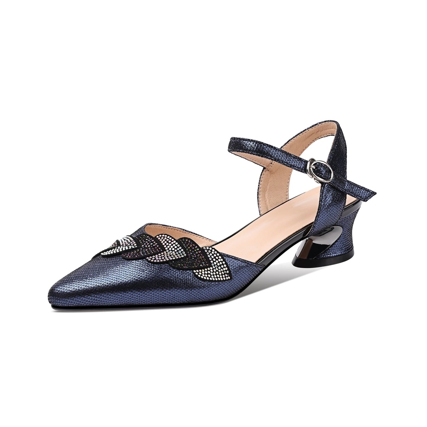 Nine Seven Women's Genuine Leather Handmade Pointed Toe Low Chunky Heel Casual Sandals