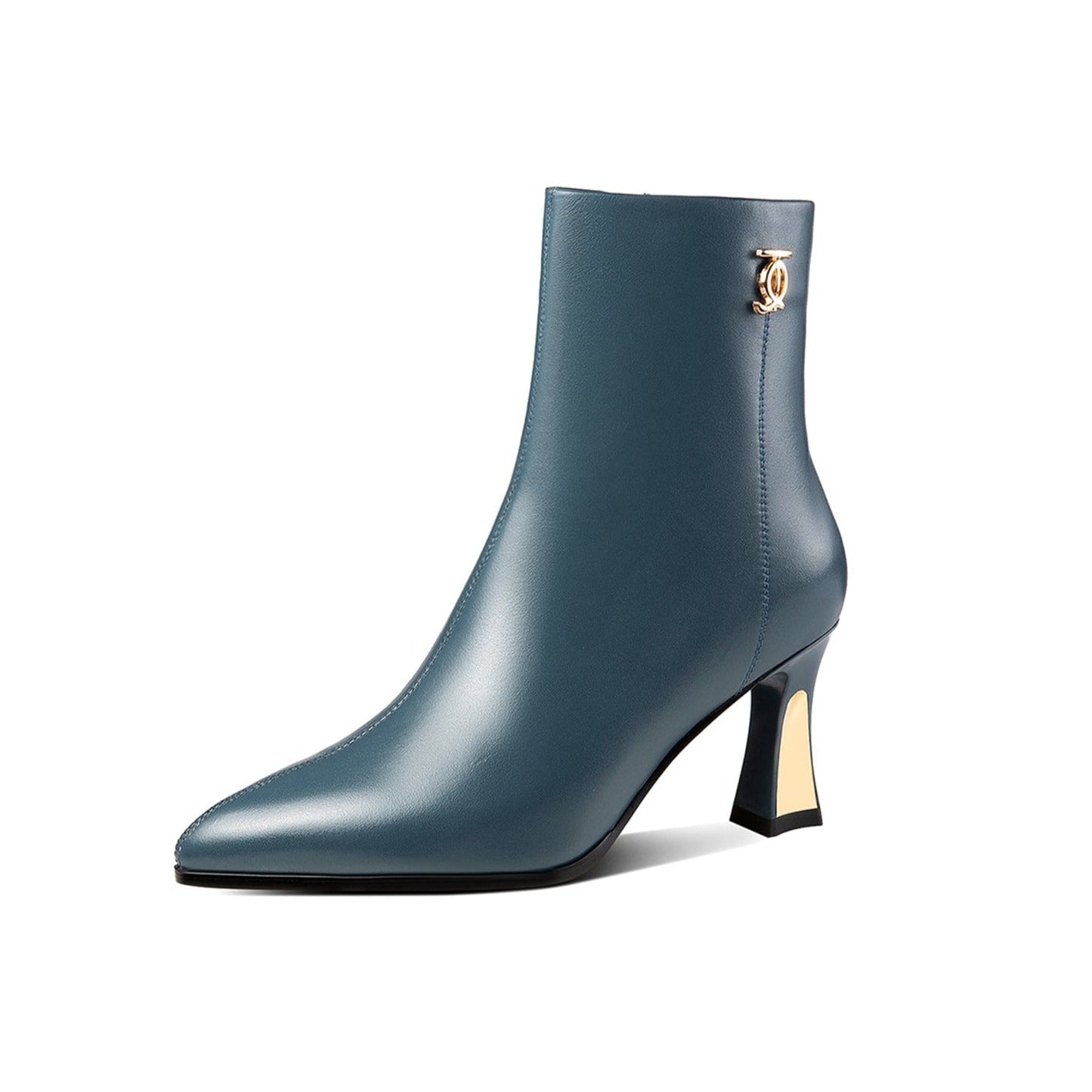Nine Seven Women's Handmade Genuine Leather Side Zip Up Mid Heel Pointed Toe Elegant Ankle Booties