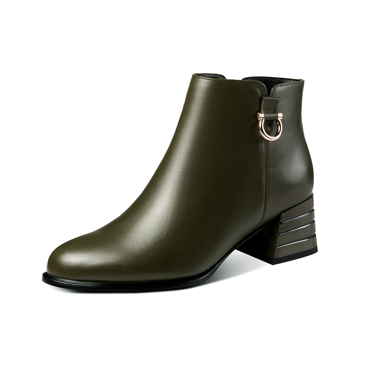 Nine Seven Handmade Women's Genuine Leather Side Zip Up Chunky Heel Round Toe Stylish Ankle Booties