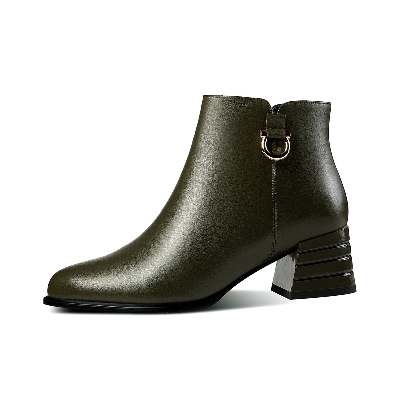 Nine Seven Handmade Women's Genuine Leather Side Zip Up Chunky Heel Round Toe Stylish Ankle Booties