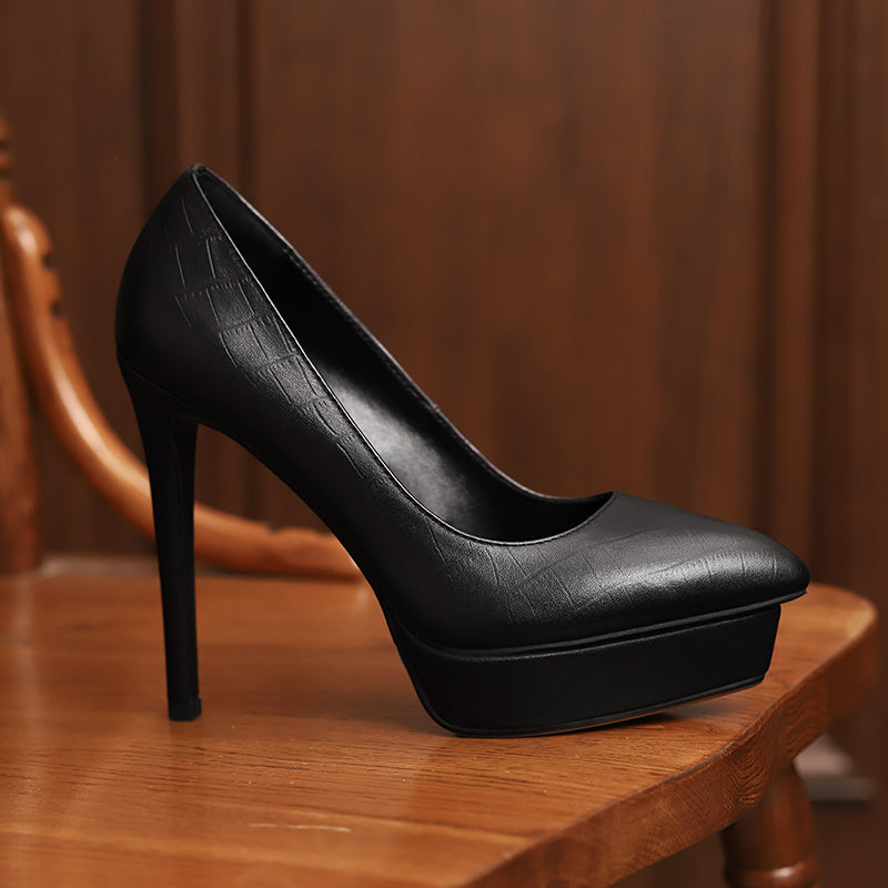 Nine Seven Women's Genuine Leather Pointed Toe Handmade Super High Stiletto Heels Trendy Pumps Shoes with Platform