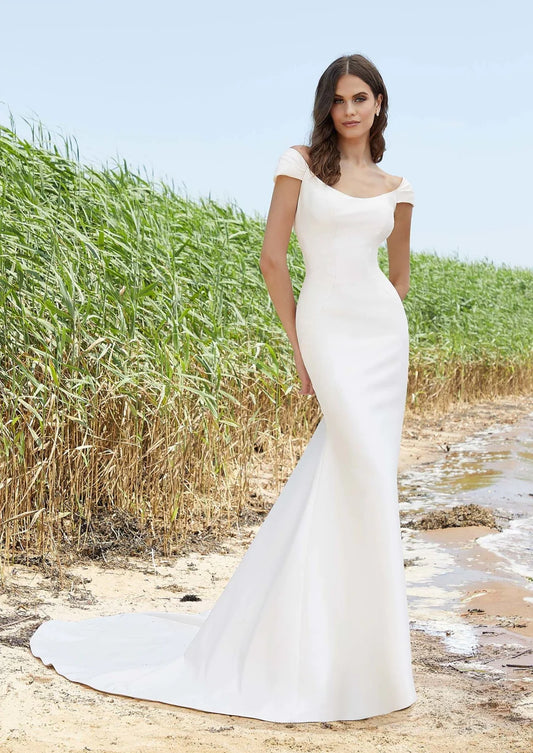 Nine Seven Off Shoulder Cap Sleeves Scoop Neckline Bohemian Wedding Dress Customization