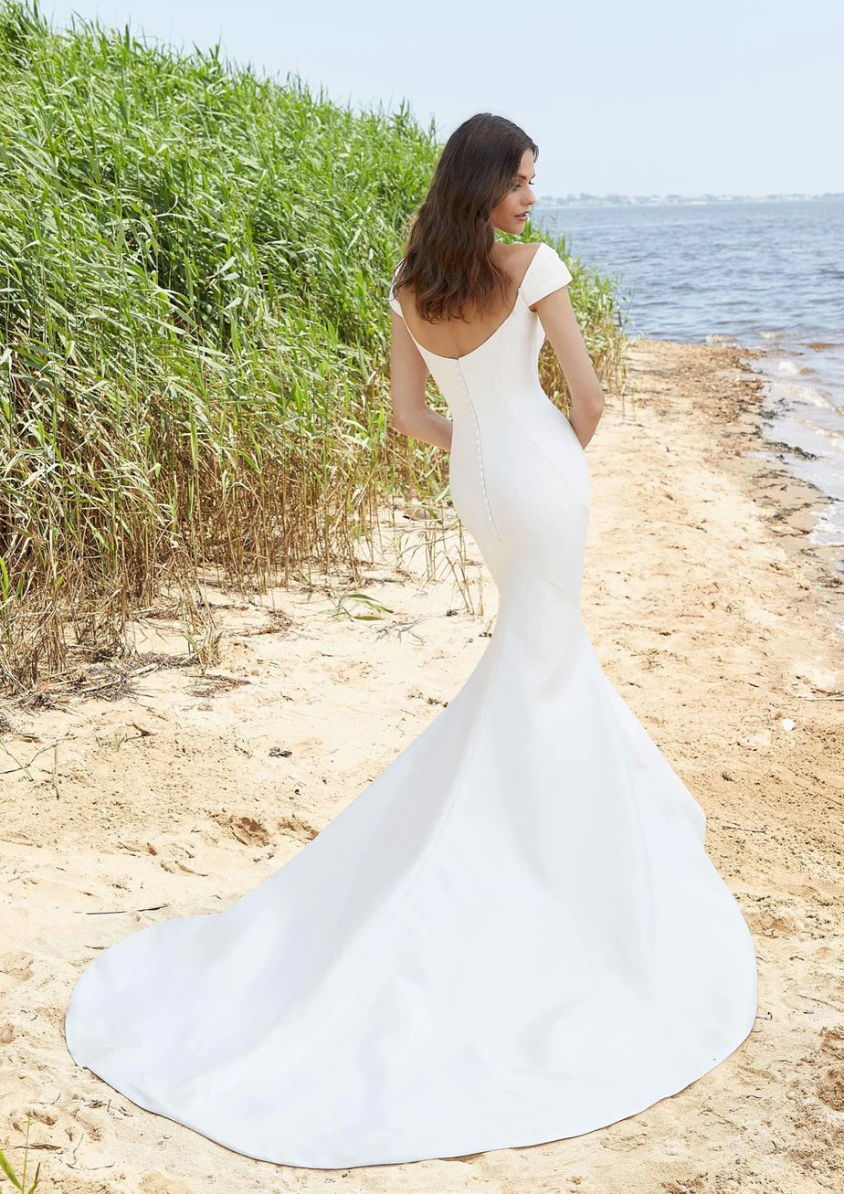 Nine Seven Off Shoulder Cap Sleeves Scoop Neckline Bohemian Wedding Dress Customization