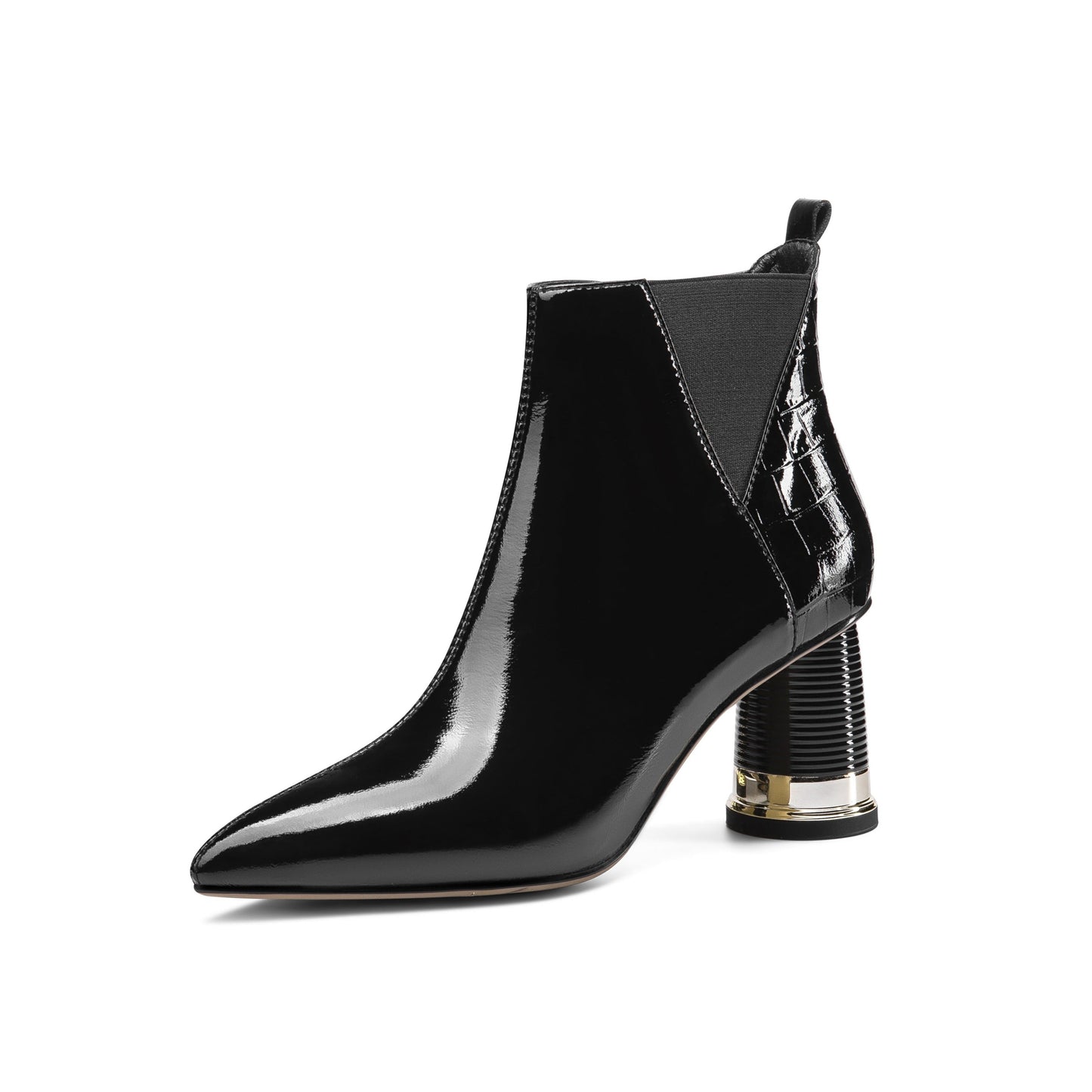 Nine Seven Women's Glossy Patent Leather Handmade Mid Chunky Heel Side Zip Up Pointed Toe Stylish Ankle Boots