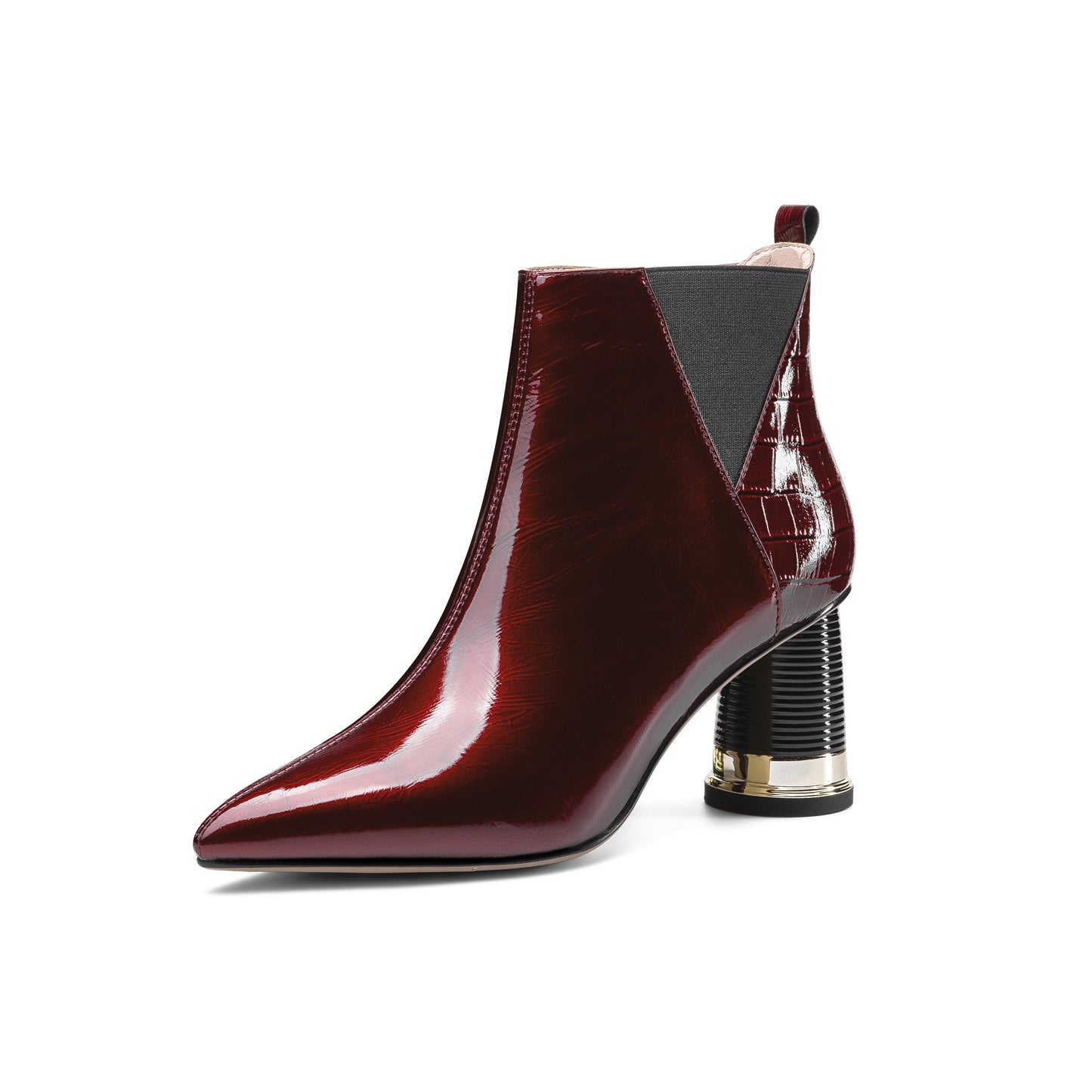 Nine Seven Women's Glossy Patent Leather Handmade Mid Chunky Heel Side Zip Up Pointed Toe Stylish Ankle Boots
