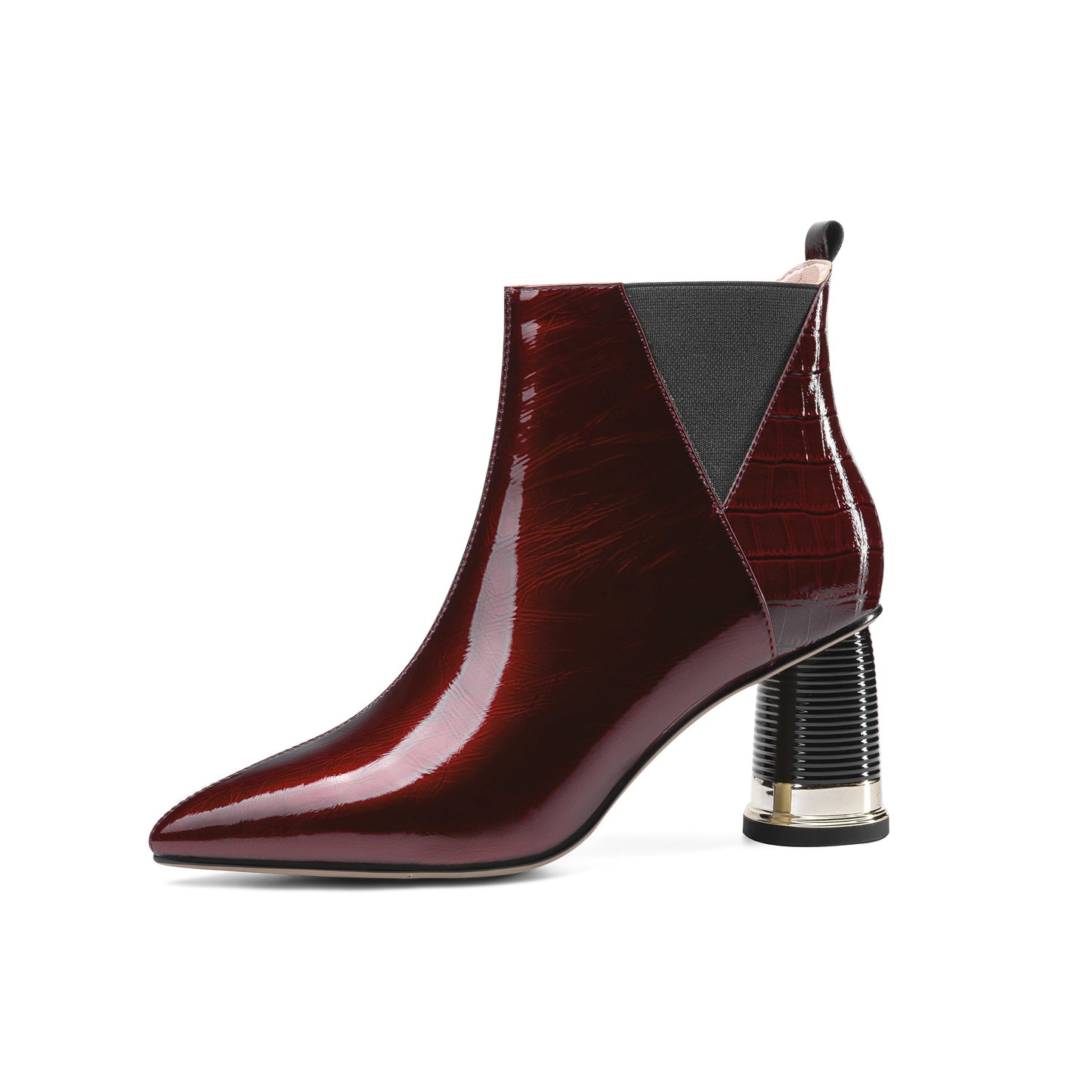Nine Seven Women's Glossy Patent Leather Handmade Mid Chunky Heel Side Zip Up Pointed Toe Stylish Ankle Boots