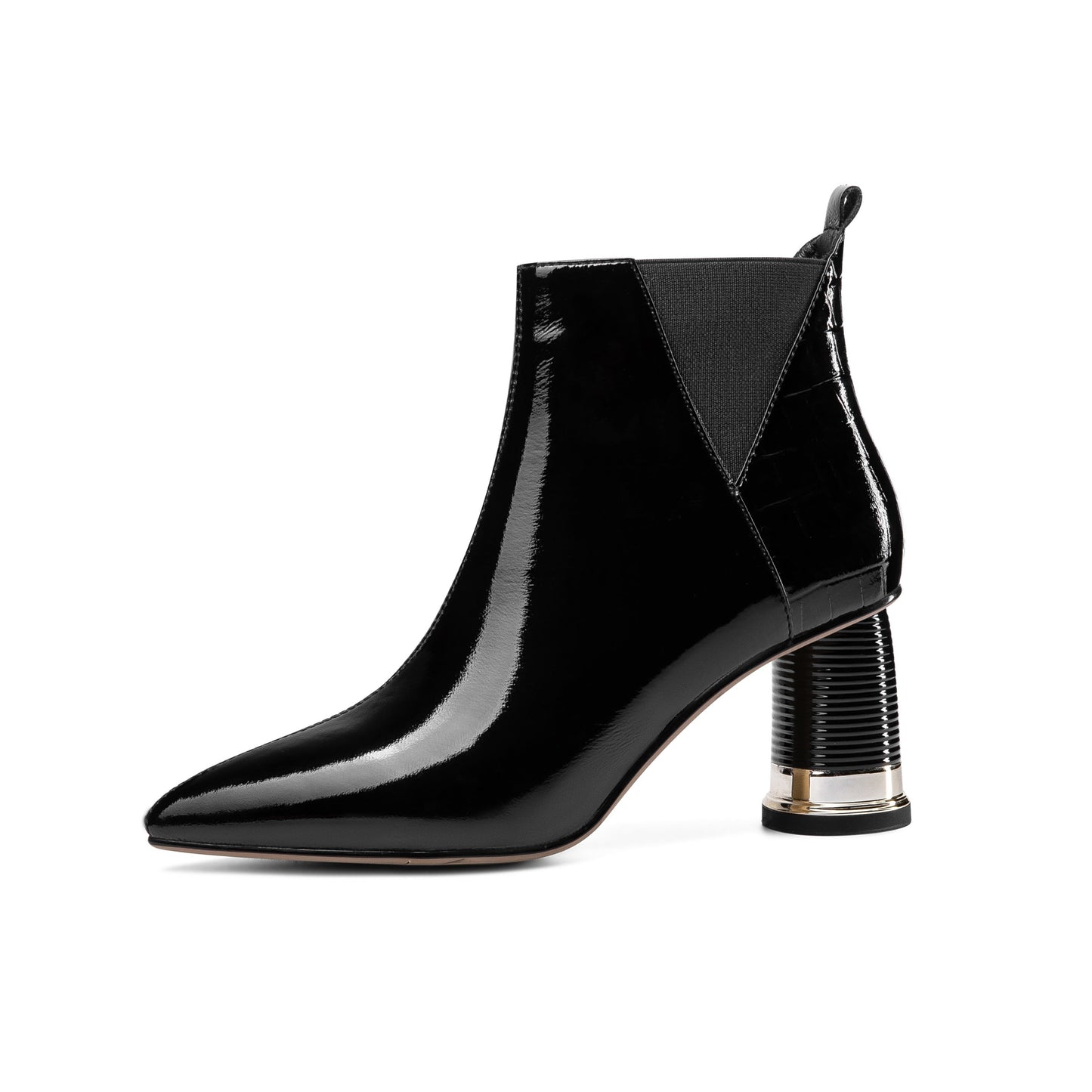 Nine Seven Women's Glossy Patent Leather Handmade Mid Chunky Heel Side Zip Up Pointed Toe Stylish Ankle Boots