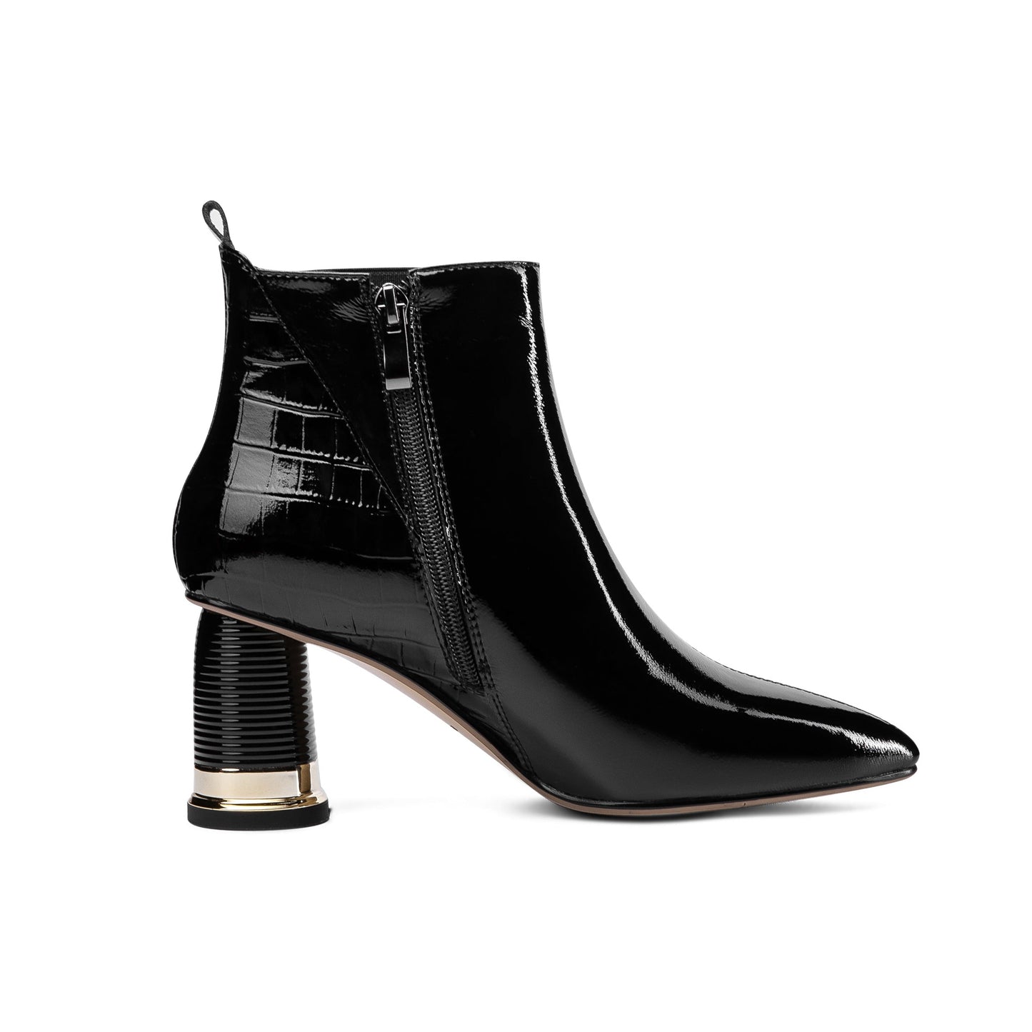 Nine Seven Women's Glossy Patent Leather Handmade Mid Chunky Heel Side Zip Up Pointed Toe Stylish Ankle Boots