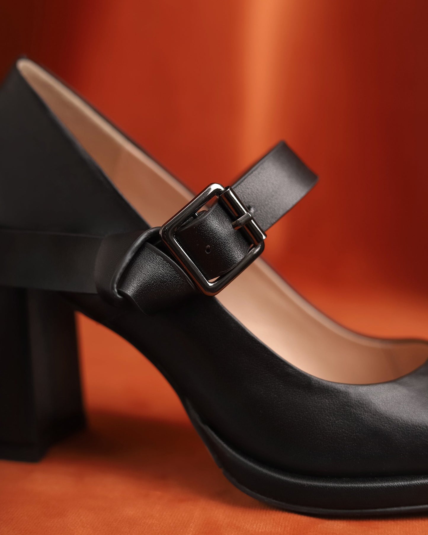 Nine Seven Women's Square Toe Genuine Leather Handmade Buckle High Chunky Heels Trendy Pumps Shoes